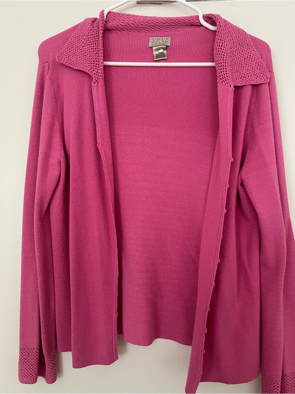 Fuchsia Open-Front Knit Cardigan